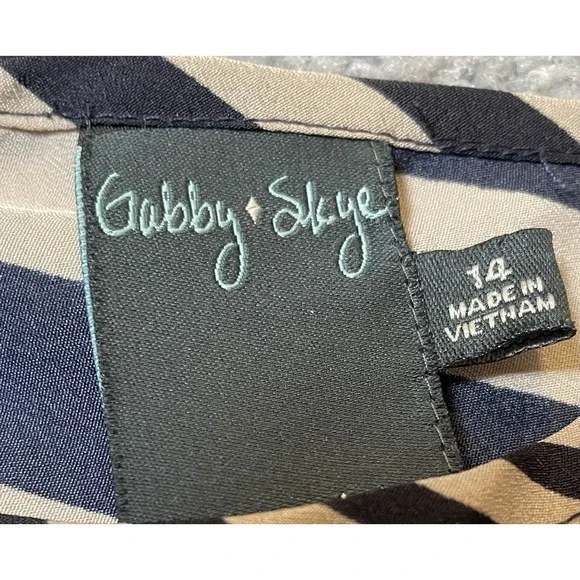 Gabby Skye Striped Mini Dress Sz 14 Beige Black Side Tie Workwear Party Wedding - Picture 10 of 13